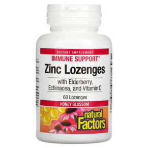 Natural Factors Zinc Lonzenges With Elderberry Echinacea & Vitamin C Honey Blossom 60 Lozenges 068958016887
