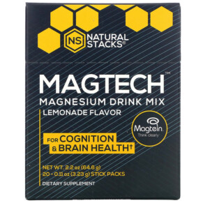 Natural Stacks MagTech Magnesium Drink Mix Lemonade 20 Stick Packs 0.11 oz (3.23 g) Each 652508121413