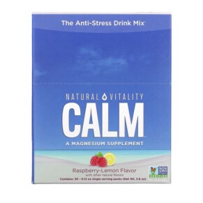 Natural Vitality CALM The Anti-Stress Drink Mix Raspberry-Lemon 30 Single Serving Packs 0.12 oz (3.3 g) Each 183405000636