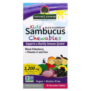 Nature's Answer Kid's Sambucus Chewables Black Elderberry + Vitamin-C and Zinc 45 Chewable Tablets 083000262692