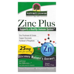 Nature's Answer Zinc Plus 25 mg 60 Vegetarian Capsules 083000165702