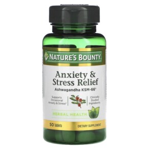 Nature's Bounty Anxiety & Stress Relief Ashwagandha KSM-66 50 Tablets 074312004919