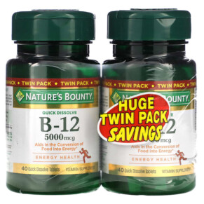 Nature's Bounty B-12 Naturally Cherry 5.000 mcg Twin Pack 40 Quick Dissolve Tablets Each 074312793431