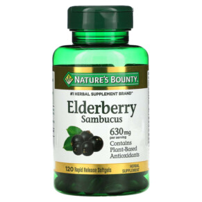 Nature's Bounty Elderberry Sambucus 210 mg 120 Rapid Release Softgels 074312009761