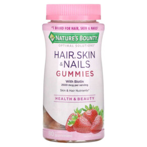 Nature's Bounty Hair Skin & Nails Gummies with Biotin Strawberry 1.250 mcg 80 Gummies 074312535451