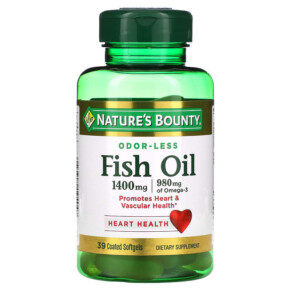 Nature's Bounty Odor-Less Fish Oil 1400 mg 39 Coated Softgels 074312194047