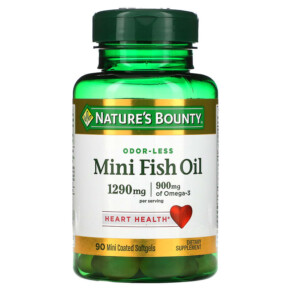 Nature's Bounty Odor-Less Mini Fish Oil 645 mg 90 Mini Coated Softgels 074312186783