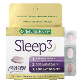 Nature's Bounty Sleep 3 Maximum Strength Drug-Free Sleep Aid 30 Tri-Layered Tablets 074312005251