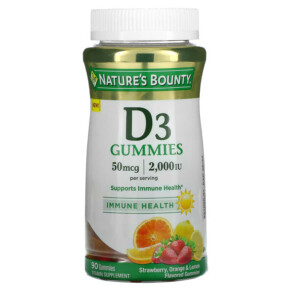 Nature's Bounty Vitamin D3 Gummies Strawberry Orange & Lemon 25 mcg (1.000 IU) 90 Gummies 074312672910