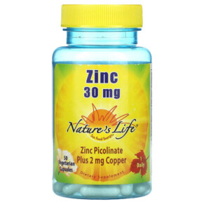 Nature's Life Zinc 30 mg 50 Vegetarian Capsules 040647004344