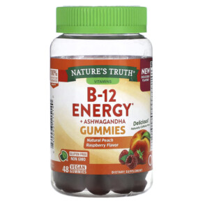 Nature's Truth B-12 Energy + Ashwagandha Gummies Natural Peach Raspberry 48 Vegan Gummies 840093115140
