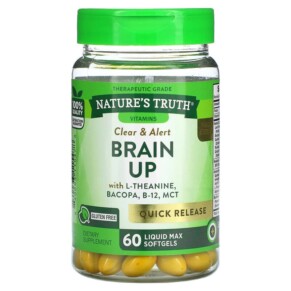 Nature's Truth Brain Up With L-Theanine Bacopa B-12 MCT 60 Liquid Max Softgels 840093115478