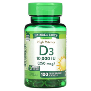 Nature's Truth High Potency Vitamin D3 250 mcg (10.000 IU) 100 Quick Release Softgels 840093100702