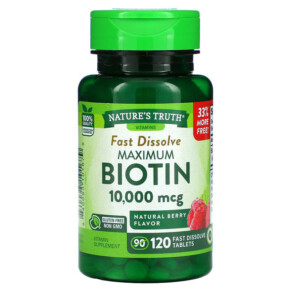 Nature's Truth Maximum Biotin Natural Berry 10.000 mcg 120 Fast Dissolve Tablets 840093101679