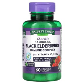 Nature's Truth Sambucus Black Elderberry Immune Complex Plus Vitamin C & Zinc Natural Mixed Berry 60 Chewable Tablets 840093114754