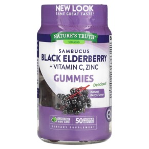 Nature's Truth Sambucus Black Elderberry Plus Vitamin C Zinc Natural Berry 50 Vegan Gummies 840093113733