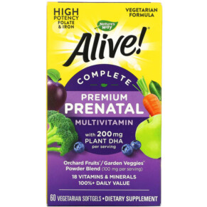 Nature's Way Alive! Complete Premium Prenatal Multivitamin 200 mg 60 Vegetarian Softgels 033674112090