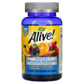 Nature's Way Alive! Men's 50+ Premium Gummies Complete Multivitamin Orange Grape & Cherry 75 Gummies 033674158982