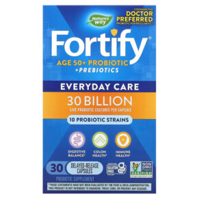 Nature's Way Fortify Age 50+ Probiotic + Prebiotics Everyday Care 30 Billion 30 Delayed-Release Veg Capsules 033674102930