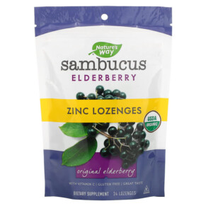 Nature's Way Sambucus Elderberry Zinc Lozenges with Vitamin C Original Elderberry 24 Lozenges 033674102206