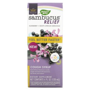 Nature's Way Sambucus Relief Cough Syrup For Kids Ages 1+ Elderberry 4 fl oz (120 ml) 033674136713