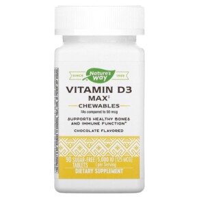Nature's Way Vitamin D3 Max Chocolate 125 mcg (5.000 IU) 90 Sugar-Free Tablets 763948565054