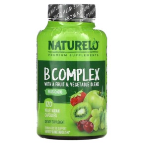 NATURELO B Complex with a Fruit & Vegetable Blend Plus CoQ10 120 Vegetarian Capsules 628110628299