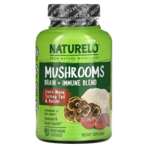NATURELO Mushrooms Brain + Immune Blend 90 Vegetarian Capsules 628110628817
