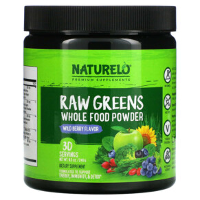 NATURELO Raw Greens Whole Food Powder Wild Berry 8.5 oz (240 g) 628110628169