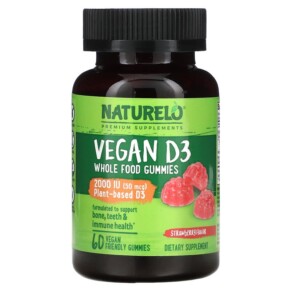 NATURELO Vegan D3 Whole Food Gummies Strawberry 1.000 IU (25 mcg) 60 Vegan Friendly Gummies 628110628763