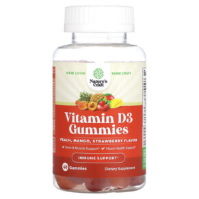 Natures Craft Vitamin D3 Gummies Peach Mango Strawberry 60 Gummies 793611599673