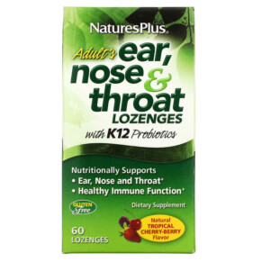 NaturesPlus Adult's Ear Nose & Throat Lozenges Natural Tropical Cherry Berry 60 Lozenges 097467492547