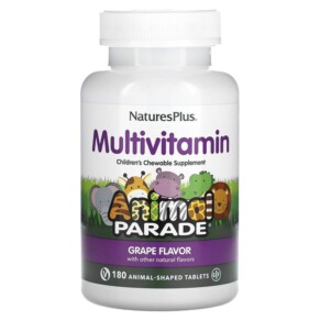 NaturesPlus Animal Parade Children's Chewable Multivitamin Supplement Grape 180 Animal-Shaped Tablets 097467299863