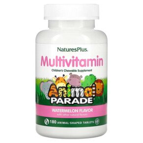 NaturesPlus Animal Parade Children's Chewable Supplement Watermelon 180 Animal-Shaped Tablets 097467299931