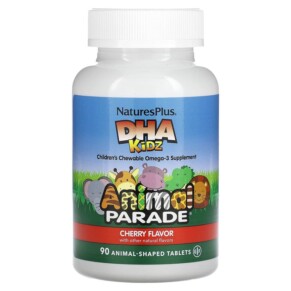NaturesPlus Animal Parade DHA Kids Children's Chewable Omega-3 Supplement Cherry 90 Animal-Shaped Tablets 097467299993