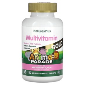 NaturesPlus Animal Parade Gold Children's Chewable Multivitamin Supplement Watermelon 120 Animal-Shaped Tablets 097467299382