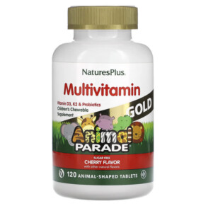 NaturesPlus Animal Parade Gold Children's Chewable Supplement Cherry 120 Animal-Shaped Tablets 097467299320