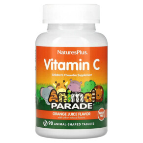 NaturesPlus Animal Parade Vitamin C Children's Chewable Supplement Orange Juice Sugar Free 90 Animal-Shaped Tablets 097467299221