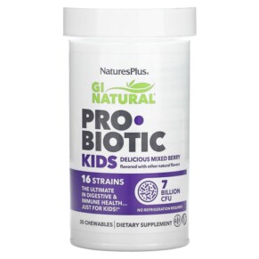 NaturesPlus GI Natural Probiotic Kids Delicious Mixed Berry 7 Billion CFU 30 Chewables 097467439085
