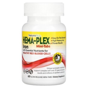 NaturesPlus Hema-Plex Iron with Essential Nutrients for Healthy Red Blood Cells 60 Slow Release Mini Tabs 097467037649