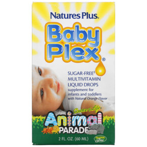 NaturesPlus Source of Life Animal Parade Baby Plex Sugar Free Multivitamin Liquid Drops Natural Orange Flavor 2 fl oz (60 ml) 097467299887