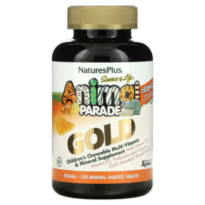 NaturesPlus Source of Life Animal Parade Gold Children's Chewable Multi-Vitamin & Mineral Supplement Orange 120 Animal-Shaped Tablets 097467299368