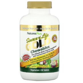 NaturesPlus Source of Life Gold Chewables Delicious Tropical Fruit Flavor 90 Tablets 097467307193