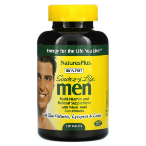NaturesPlus Source of Life Men Multi-Vitamin and Mineral Supplement with Whole Food Concentrates Iron-Free 120 Tablets 097467309302
