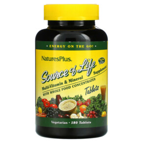 NaturesPlus Source of Life Multi-Vitamin & Mineral Supplement with Whole Food Concentrates 180 Tablets 097467030589