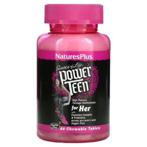 NaturesPlus Source of Life Power Teen For Her Sugar Free Natural Wild Berry 60 Chewable Tablets 097467300040