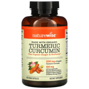 NatureWise Organic Turmeric Curcumin 180 Vegan Capsules 858081006110