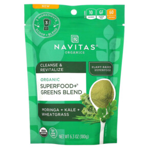 Navitas Organics Organic Superfood+ Greens Blend Moringa + Kale + Wheatgrass 6.3 oz (180 g) 811961022501
