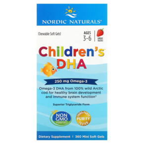 Nordic Naturals Children's DHA Ages 3-6 Strawberry 250 mg 360 Mini Soft Gels 768990027208