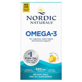 Nordic Naturals Omega-3 Lemon 345 mg 180 Soft Gels 768990037603